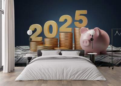 Saving for the Future: A 2025 Vision - A thought-provoking image symbolizing the importance of saving and investing for a prosperous future, with a piggy bank and coins representing growth  Wall mural