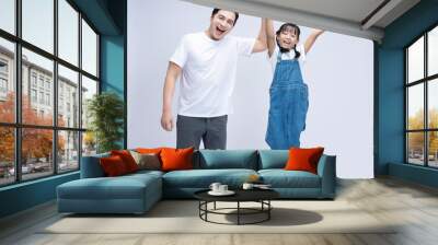 Image of Asian father and daughter on background Wall mural