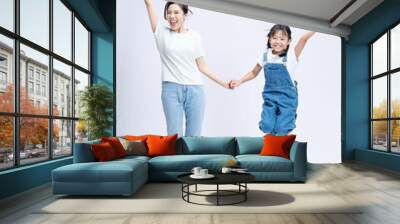 Image of Asian mother and daughter on background Wall mural