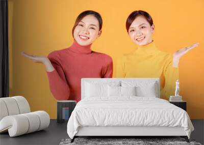 Image of two young Asian woman on background Wall mural