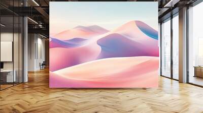 A dreamy desert landscape with pastel-colored sand dunes fading into the horizon, creating a mirage-like effect. Wall mural