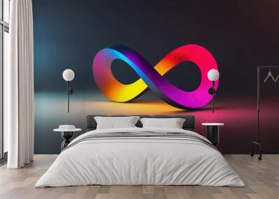 A multicolored infinity sign with soft lighting effects, set against a minimalist background, symbolizing continuity. Wall mural