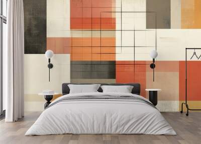 A retro-inspired gridline design with a warm color palette and a subtle, textured effect. Wall mural