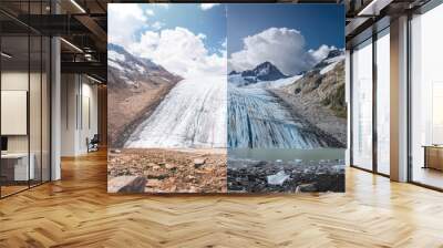 A time-lapse view of a shrinking glacier over several years, capturing climate change effects Wall mural