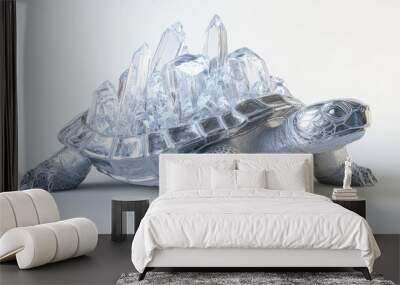 A turtle with a translucent crystal shell, centered on a white background, showcasing the intricate details of the crystal structure. Wall mural