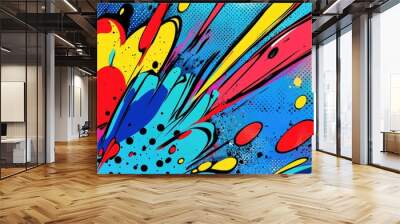 Bold pop art cartoon backdrop with lively blue colors and dynamic comic patterns. Wall mural