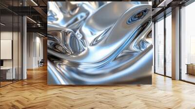 Smooth metallic surfaces shifting and warping to create abstract reflections. Wall mural