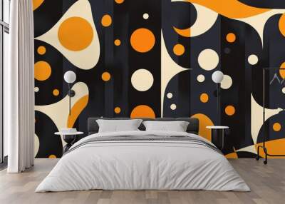 Stylized abstract pattern with striking midnight and pastel orange geometric shapes. Wall mural