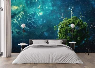 Miniature models of earth and eco-friendly photography of a green scenery, energy, electricity, created with AI Wall mural