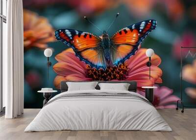 A close-up of a beautiful butterfly on a flower Wall mural