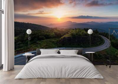 the landscape image of the mountains with road and beautiful twilight sky Wall mural