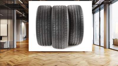 Car tires isolated on white Wall mural