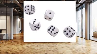 five falling game dice isolated on white background. Wall mural