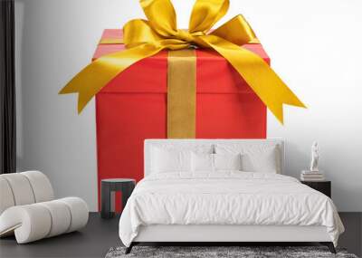 red gift box with golden bow isolated Wall mural