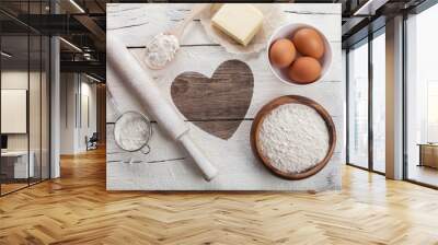 The heart of flour on the table. Wall mural