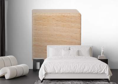 A plain blank wooden cube block shape stands upright, displaying a clean and unmarked surface. Isolated and cutout from background in png. Wall mural