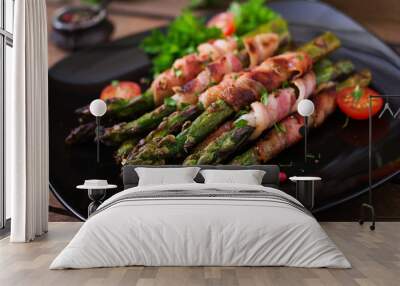 Grilled violet asparagus wrapped with bacon Wall mural