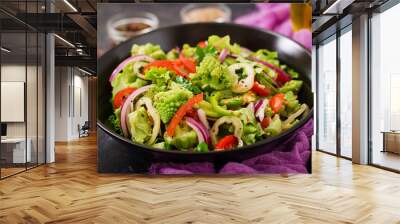 Vegan salad of fresh vegetables and cabbage romanesko. Dietary menu. Proper nutrition Wall mural