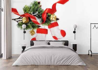 Boots Santa Claus, Christmas decoration handMade on white backgr Wall mural