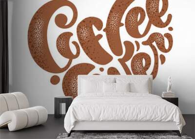 Hand drawn calligraphy lettering text Coffe Lover in form of heart isolated on brown background. Vector phrase on the theme of coffee is hand-written for restaurant, cafe menu or banner, poster Wall mural