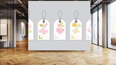 Set of Valentines Day gift tags with lines To and From. Typographic vector design with illustrations and wishes. Holiday valentine card badges and labels with love theme Wall mural