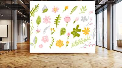 Set of Vector isolated flat flower on white background. Spring scandinavian floral hand drawn nature illustration wedding design. For greeting card, print, children book Wall mural