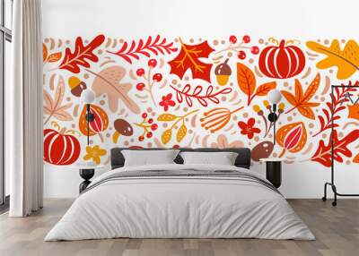 Vector autumn elements. Mushroom, acorn, maple leaves and pumpkin isolated on white background. Perfect for seasonal holidays, Thanksgiving Day Wall mural