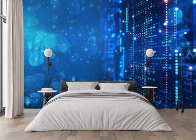 Abstract technology background with glowing dots and lines on a blue color, digital network concept banner for business presentation design vector Wall mural