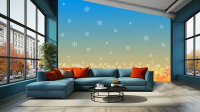 Vector background with snowflakes and fall leaves Wall mural