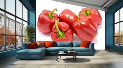 red sweet bell peppers isolated on white background 2 Wall mural