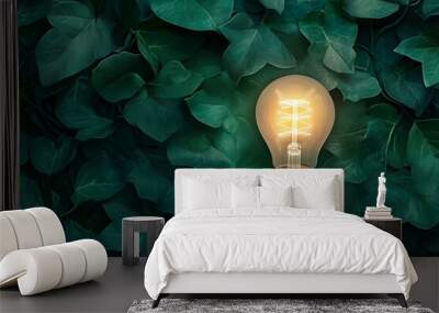 Eco-friendly corporate initiatives with green paper light bulbs symbolizing social responsibility and sustainable energy practices Wall mural