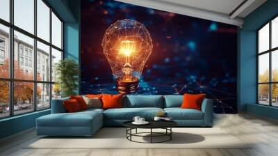 Innovative polygon light bulb concept on blockchain network background representing global cryptocurrency business Wall mural