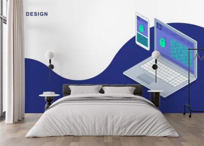 3d isometric flat laptop and mobile design. Vector notebook and mobile illustration. Wall mural