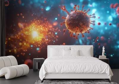 A vibrant digital illustration of viruses in a colorful, abstract environment, showcasing the complexity of viral structures. Wall mural