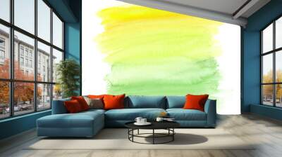 Bright yellow to pale green vertical gradient hand painted in watercolor on clean white background Wall mural