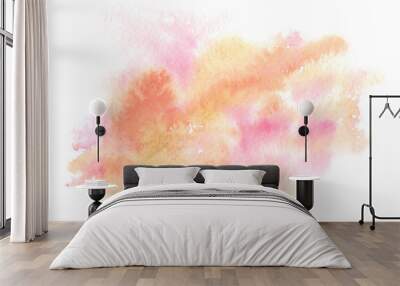 Pastel orange and pale pink splatter painted in watercolor on clean white background Wall mural