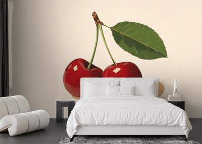 cherries with leaves Wall mural