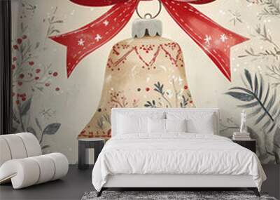 Illustration christmas bell, nordic style, christmas card Wall mural