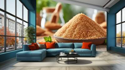 pile tons of brown sugar in cafe or kitchen background setting Wall mural