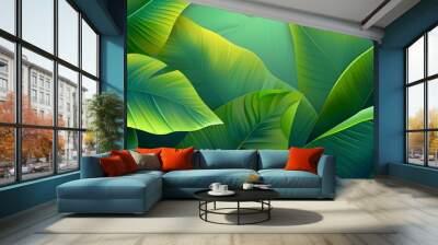 tropical banana leaves closeup macro pattern Wall mural