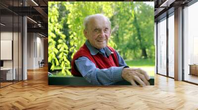 Alter Mann - Portrait auf Parkbank / Blick nach rechts Wall mural