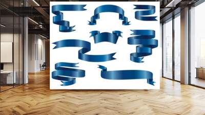 Classic blue glossy isolated ribbon banners set Wall mural