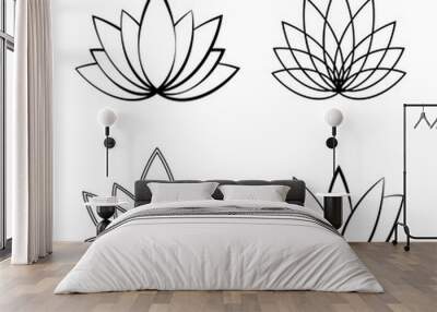 Set of Linear lotus icon. Sketch flower symbols Wall mural