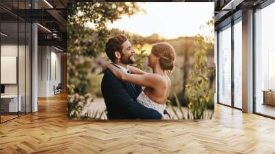 Im so happy that I met you. Shot of a happy young couple standing together on their wedding day. Wall mural