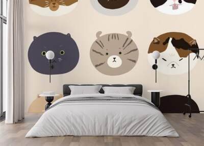 hand draw flat cat face collection Wall mural