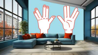 Gesture. Spock sign. Vulcan greet. Stylized hand for geek hand game. Icon. Vector illustration on a blue background. Orange lines and white silhouette. Element for your design. Wall mural