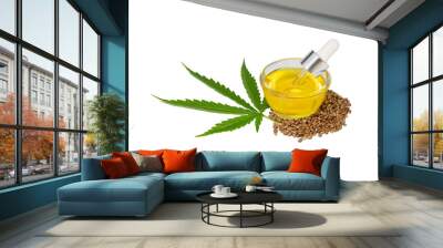  CBD cannabis oil. Hemp oil and  hemp seed isolated on white background. Healthy cannabis oil. Wall mural