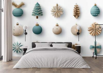 A collection of elegant, colorful Christmas ornaments perfect for holiday decorating and festive celebrations. Wall mural