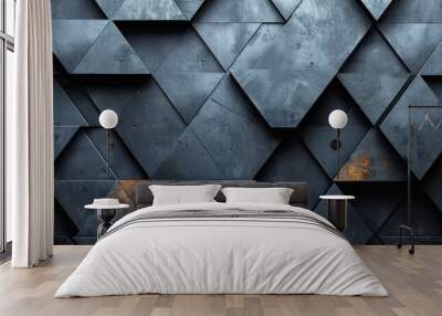 Abstract geometric background with gray metal triangular patterns and slight orange accents, combining modern architecture and industrial design elements. Wall mural