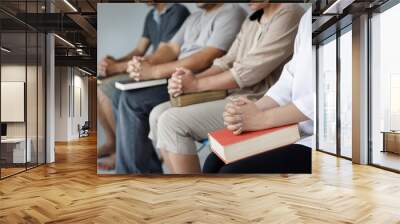 Religious christian team pray together for recovery give psychological support, counseling training trust concept, close up Wall mural